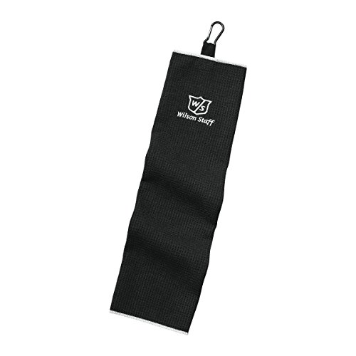 Wilson Staff Tri-Fold Golf Handtuch, Einhängeöse, Sehr saugfähig, Baumwolle, 40,6 x 53,3 cm, Schwarz, WGA3202BL