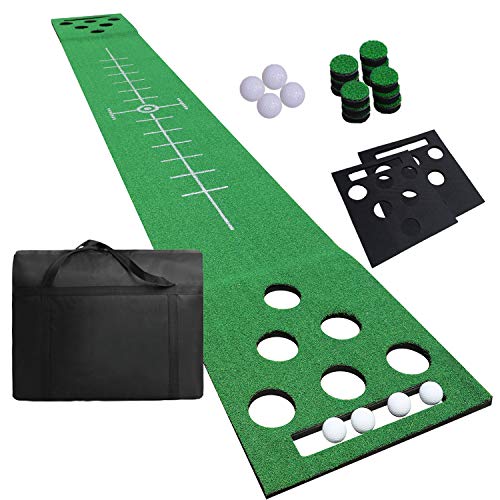 SHOWTIMEZ Golfübungsgeräte Zuhause Indoor | Premium Golf Putting Matte Übungsmatte Puttingmatte | wie Pong Tisch Set, mit Golfbälle, 3,5m x 0.45m, Grün