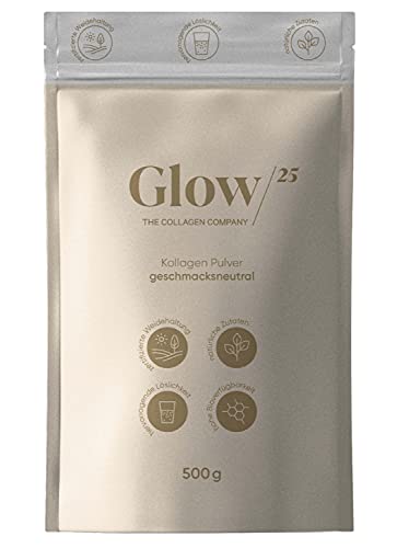Glow25® Collagen Pulver [500g] - Weidehaltung - Bioaktives Kollagen Hydrolysat - Peptide Typ 1, 2 und 3 - Geschmacksneutral - Perfekte Löslichkeit - Frei von Hormonen und Antibiotika