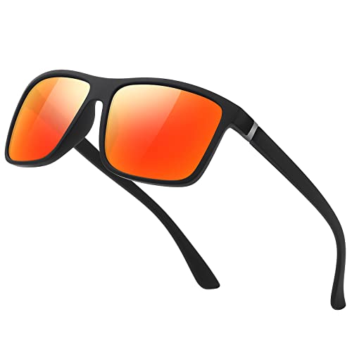 suoso Polarisiert Sonnenbrille-Herren-Damen-Outdoor Sport Sunglasses Sonnenbrillen Unisex Retro Schwarz Brille UV400 Fahren Wandern Golf Angeln Schwarzer Rahmen rotes Quecksilber